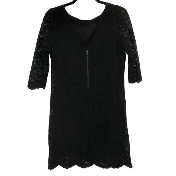 Michael Stars Women's Lace Shift Dress Size S  V-Back 3/4 Sleeves Black Classic - Picture 5 of 8